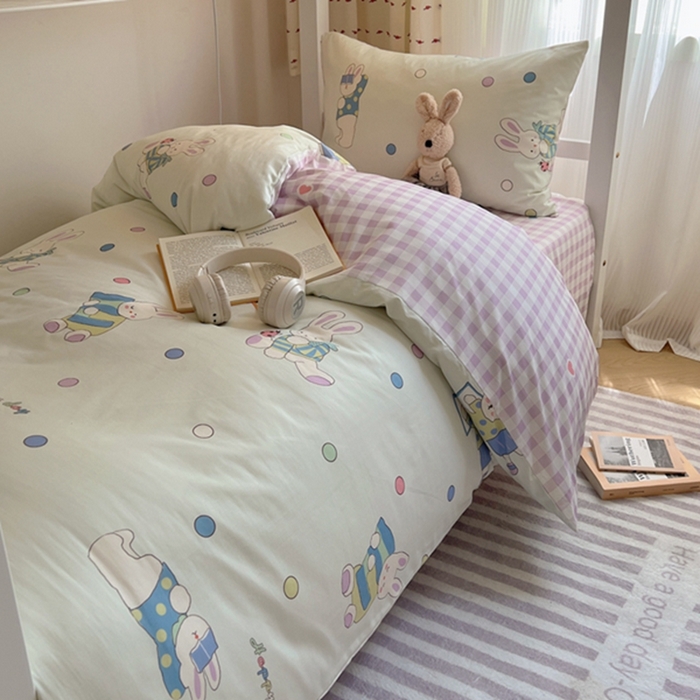 91家纺网 家纺一手货源 找家纺 富瑞阁2024新款13070学生宿舍全棉三件套 闲时兔