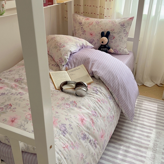 91家纺网 家纺一手货源 找家纺 富瑞阁2024新款13070学生宿舍全棉三件套 紫色花香