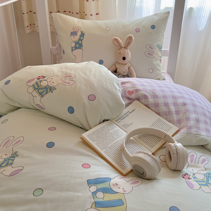 91家纺网 家纺一手货源 找家纺 富瑞阁2024新款13070学生宿舍全棉三件套 闲时兔