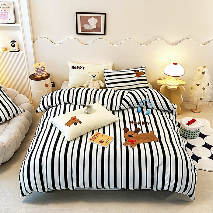 91家纺网 家纺一手货源 找家纺 大境 2024新款毛巾绣全棉纯棉学生三件套四件套 Happy