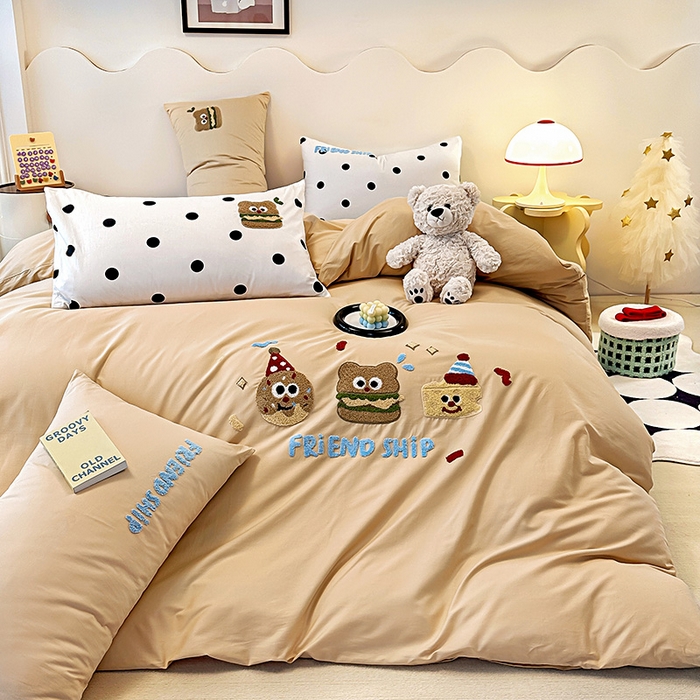 91家纺网 家纺一手货源 找家纺 大境 2024新款毛巾绣全棉纯棉学生三件套四件套 曲奇饼干-浅咖