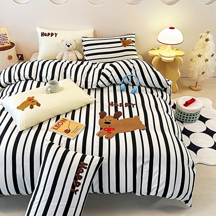 91家纺网 家纺一手货源 找家纺 大境 2024新款毛巾绣全棉纯棉学生三件套四件套 Happy