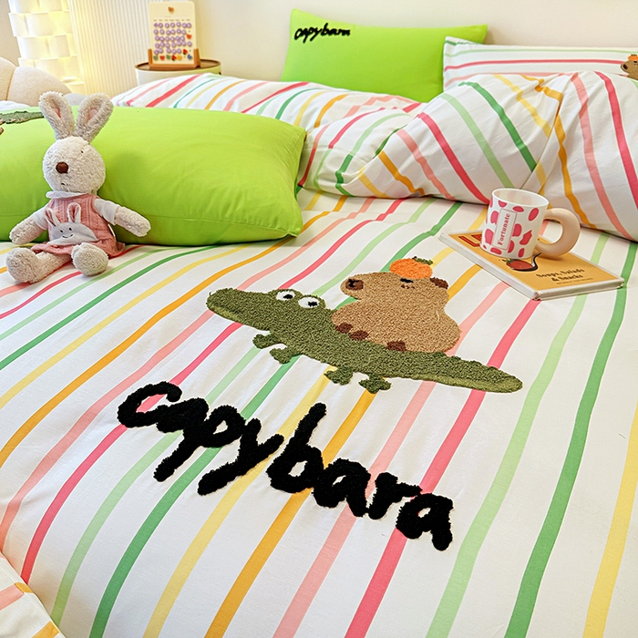 91家纺网 家纺一手货源 找家纺 大境 2024新款毛巾绣全棉纯棉学生三件套四件套 小快乐-彩条