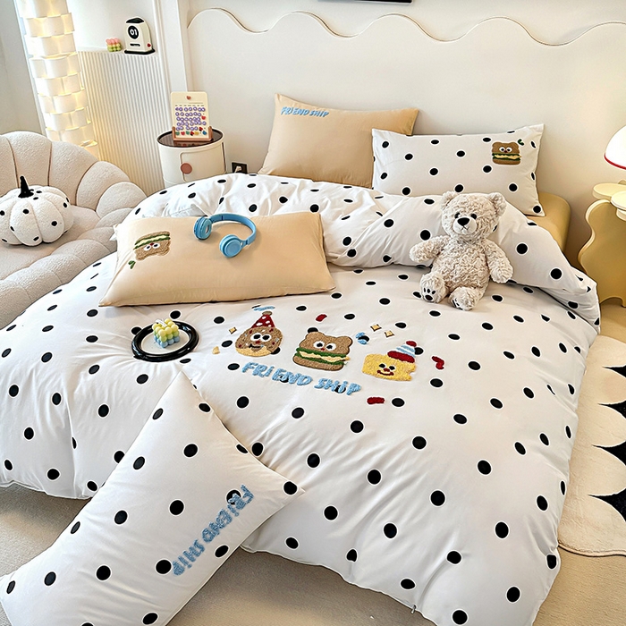 91家纺网 家纺一手货源 找家纺 大境 2024新款毛巾绣全棉纯棉学生三件套四件套 曲奇饼干-波点