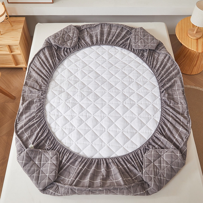 91家纺网 家纺一手货源 找家纺 3C 2024新款全棉水洗棉色织大豆夹棉抗菌床笠 千茉灰