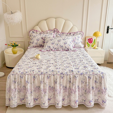 91家纺网 家纺一手货源 找家纺 （总）宜凡家纺 2024新款全棉印花公主风夹棉床裙三件套