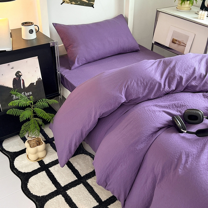 91家纺网 家纺一手货源 找家纺 （总）贝拉梦家纺 2024新款褶皱炒鸡糯纯色水洗棉学生床三件套