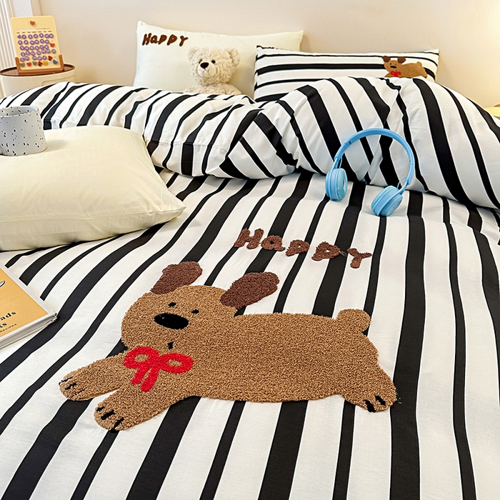 91家纺网 家纺一手货源 找家纺 大境 2024新款毛巾绣全棉纯棉学生三件套四件套 Happy