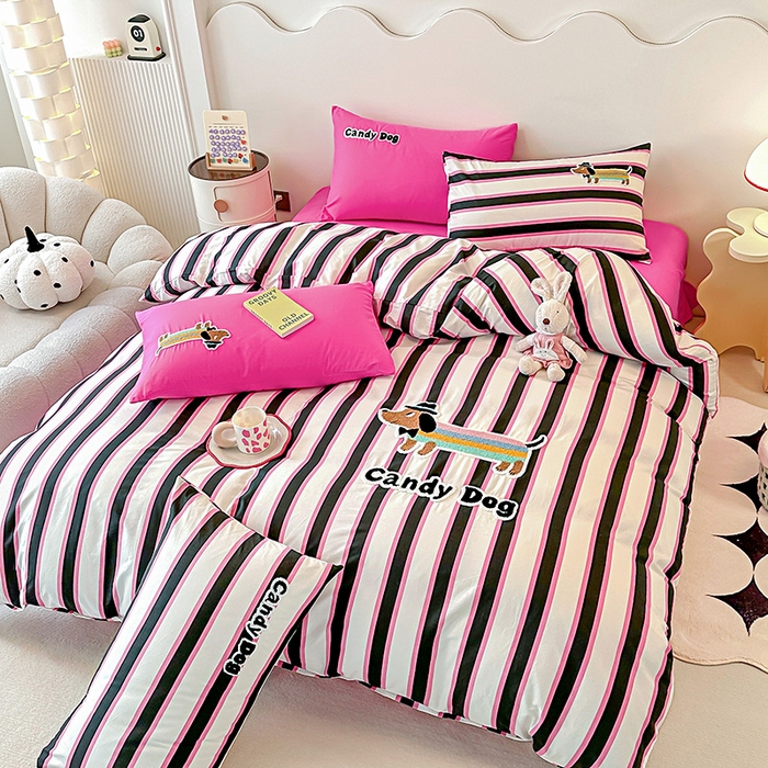 91家纺网 家纺一手货源 找家纺 大境 2024新款毛巾绣全棉纯棉学生三件套四件套 炫彩DOG-彩条