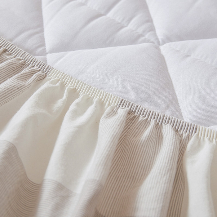 91家纺网 家纺一手货源 找家纺 3C 2024新款全棉水洗棉色织大豆夹棉抗菌床笠 椰子灰大格