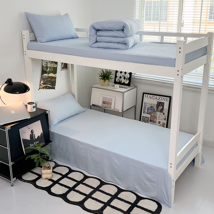 91家纺网 家纺一手货源 找家纺 贝拉梦家纺 2024新款褶皱炒鸡糯纯色水洗棉学生床三件套 马卡龙蓝