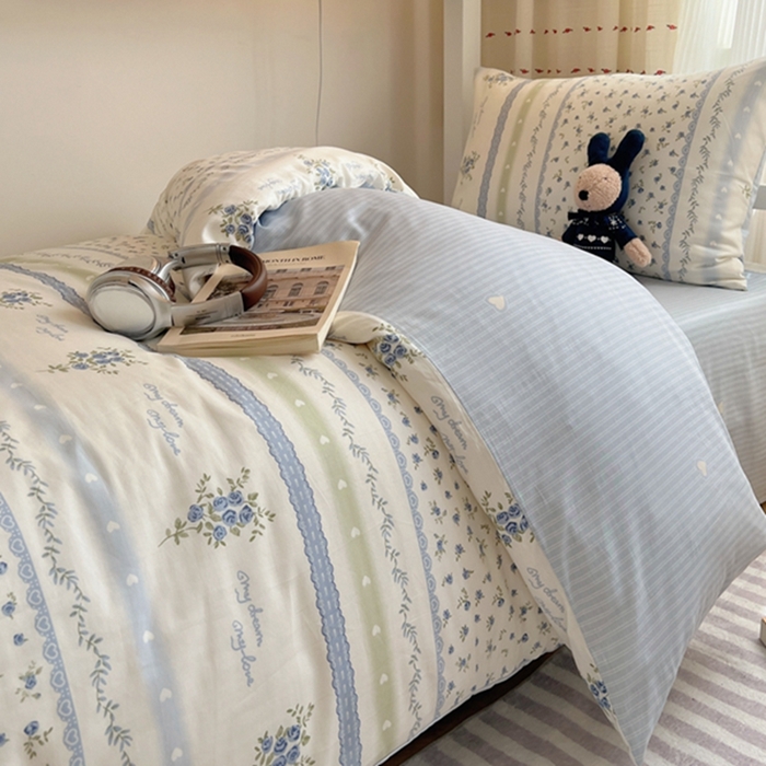 91家纺网 家纺一手货源 找家纺 富瑞阁2024新款13070学生宿舍全棉三件套 星愿 