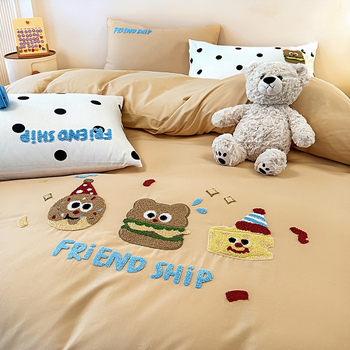 91家纺网 家纺一手货源 找家纺 大境 2024新款毛巾绣全棉纯棉学生三件套四件套 曲奇饼干-浅咖