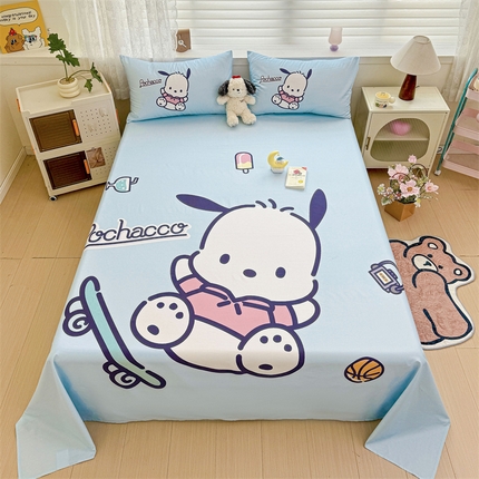 91家纺网 家纺一手货源 找家纺 （总）名兮家居 2024新款三丽鸥133*72大版全棉数码印花床单 【含防伪标】