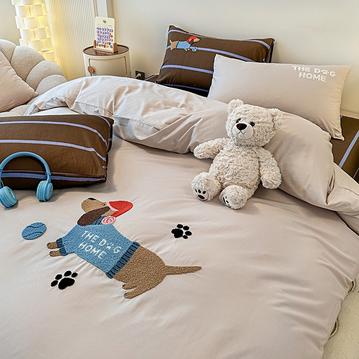 91家纺网 家纺一手货源 找家纺 大境 2024新款毛巾绣全棉纯棉学生三件套四件套 小腊条-浅灰