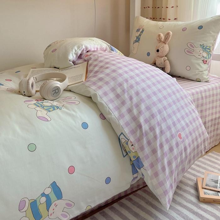 91家纺网 家纺一手货源 找家纺 富瑞阁2024新款13070学生宿舍全棉三件套 闲时兔