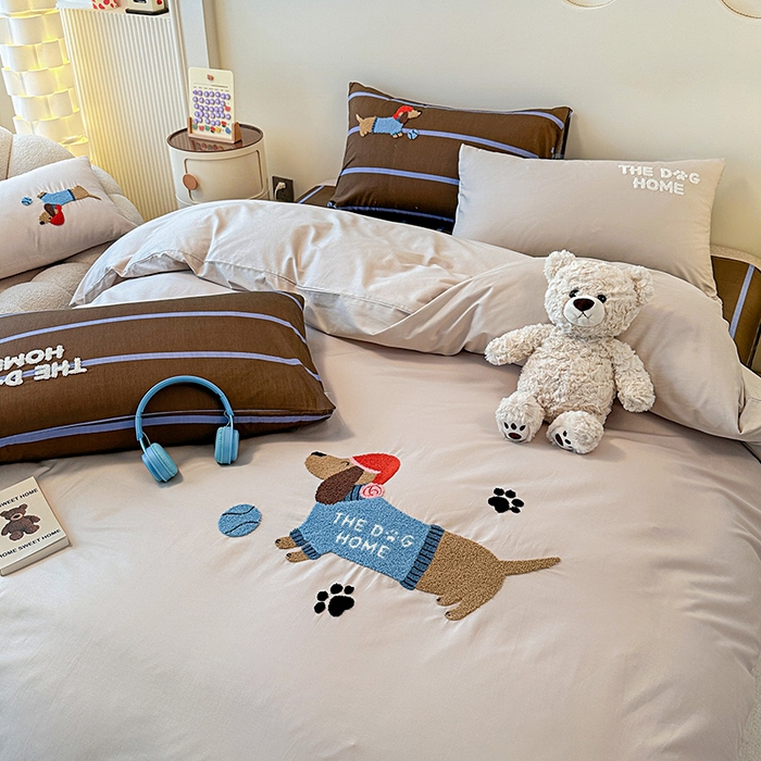 91家纺网 家纺一手货源 找家纺 大境 2024新款毛巾绣全棉纯棉学生三件套四件套 小腊条-浅灰