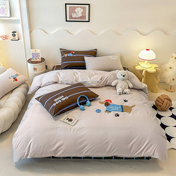 91家纺网 家纺一手货源 找家纺 大境 2024新款毛巾绣全棉纯棉学生三件套四件套 小腊条-浅灰