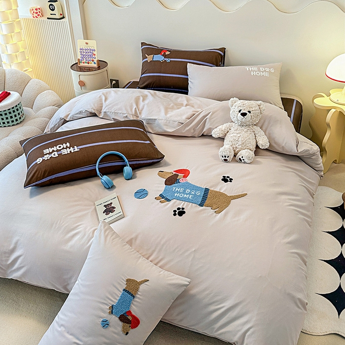 91家纺网 家纺一手货源 找家纺 大境 2024新款毛巾绣全棉纯棉学生三件套四件套 小腊条-浅灰