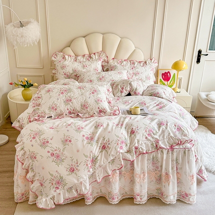 宜凡家纺 2024新款全棉印花公主风夹棉床裙四件套 芳菲花园