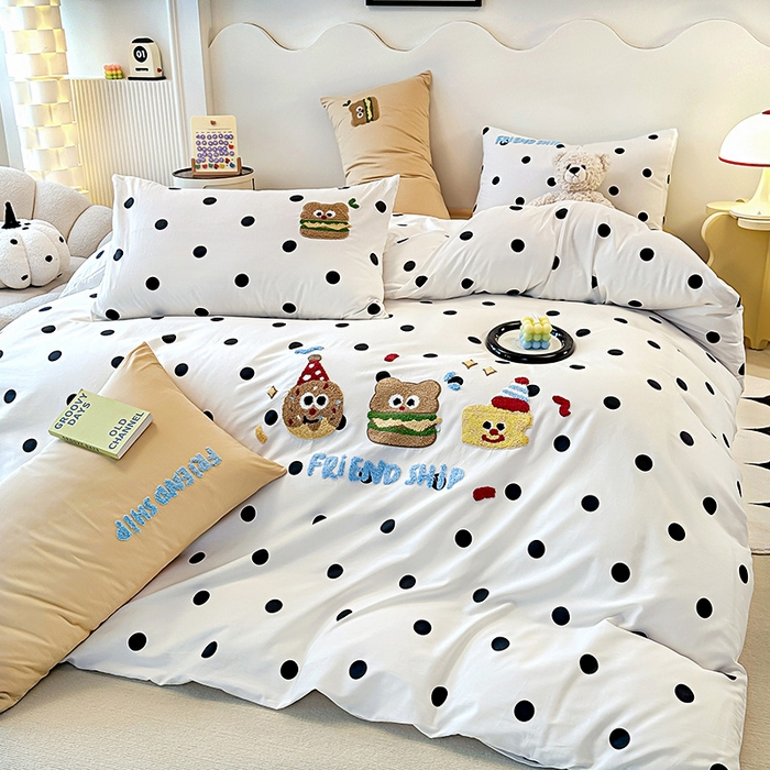 91家纺网 家纺一手货源 找家纺 大境 2024新款毛巾绣全棉纯棉学生三件套四件套 曲奇饼干-波点