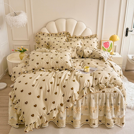 91家纺网 家纺一手货源 找家纺 （总）宜凡家纺 2024新款全棉印花公主风夹棉床裙四件套