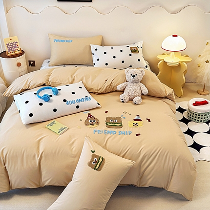 大境 2024新款毛巾绣全棉纯棉学生三件套四件套 曲奇饼干-浅咖