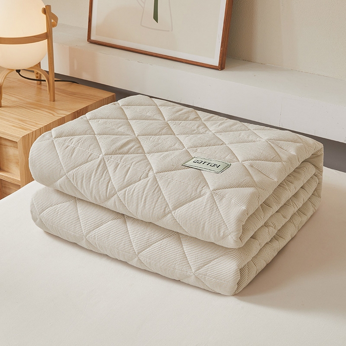 91家纺网 家纺一手货源 找家纺 3C 2024新款全棉水洗棉色织大豆夹棉抗菌床笠 元素咖