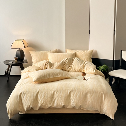 91家纺网 家纺一手货源 找家纺 莱茵家居 2024新款40sA类全棉水洗绵三层纱提花四件套-流年系列 流年-杏仁黄