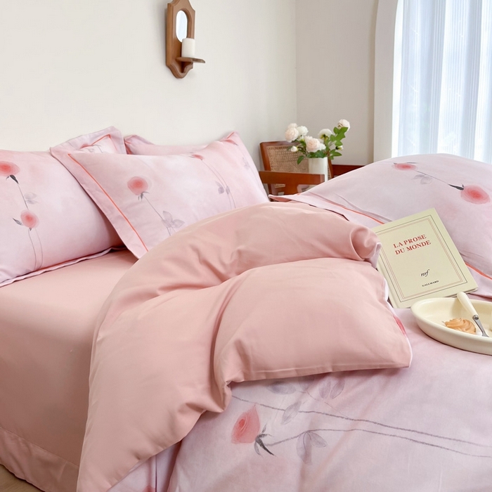 91家纺网 家纺一手货源 找家纺 艾迪尚家纺 2025新款生态全棉磨毛印花四件套--单被套 爱意随风-粉