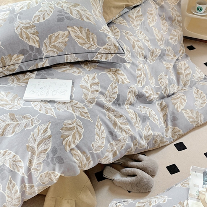 91家纺网 家纺一手货源 找家纺 艾迪尚家纺 2025新款生态全棉磨毛印花四件套 叶叶相惜