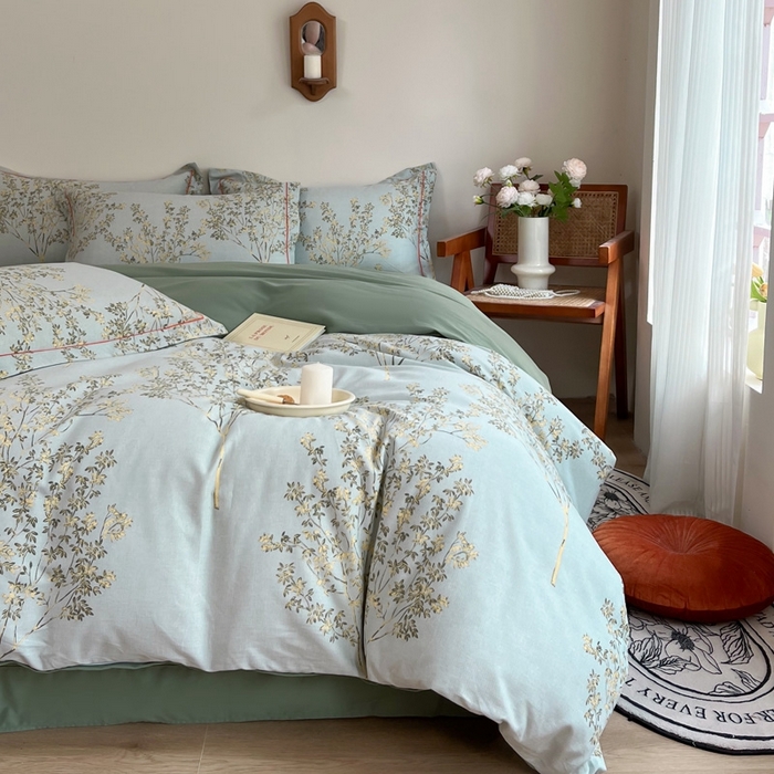 91家纺网 家纺一手货源 找家纺 艾迪尚家纺 2025新款生态全棉磨毛印花四件套--单被套 金桂飘香-绿