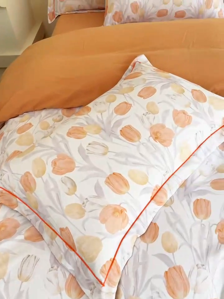 91家纺网 家纺一手货源 找家纺 艾迪尚家纺 2025新款生态全棉磨毛印花四件套 盛世颜-桔