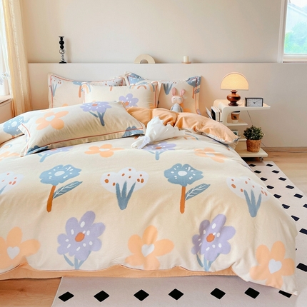 艾迪尚家纺 2025新款生态全棉磨毛印花四件套 时光向暖—米