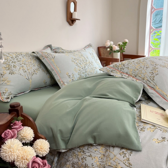 91家纺网 家纺一手货源 找家纺 艾迪尚家纺 2025新款生态全棉磨毛印花四件套--单被套 金桂飘香-绿