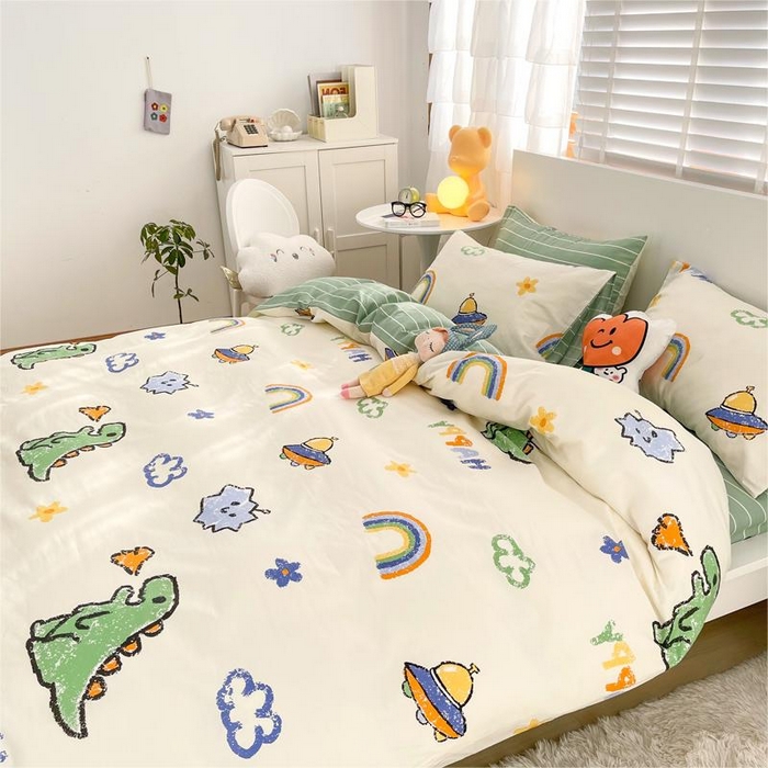 91家纺网 家纺一手货源 找家纺 瑞莱 （特价）2024开学季小号全棉13372特惠链接 彩虹恐龙