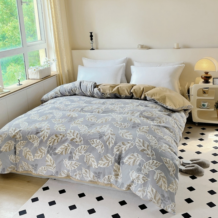 91家纺网 家纺一手货源 找家纺 艾迪尚家纺 2025新款生态全棉磨毛印花四件套--单被套 叶叶相惜