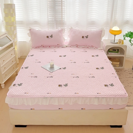 恒尚居 2024新款夹棉床笠印花艾草抗菌防滑床单-四季款【支持定做】 艾草-花边床笠【樱花粉】