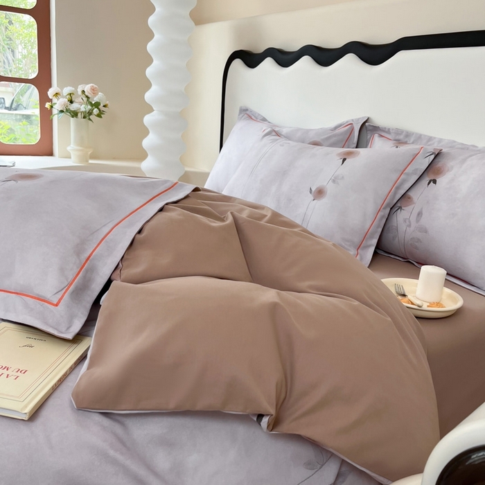 91家纺网 家纺一手货源 找家纺 艾迪尚家纺 2025新款生态全棉磨毛印花四件套--单被套 爱意随风-咖