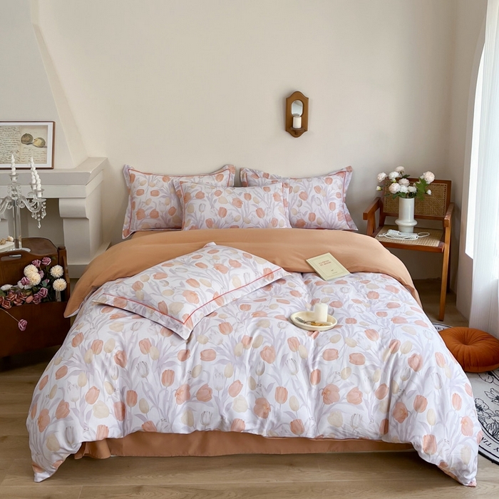 91家纺网 家纺一手货源 找家纺 艾迪尚家纺 2025新款生态全棉磨毛印花四件套--单被套 盛世颜-桔