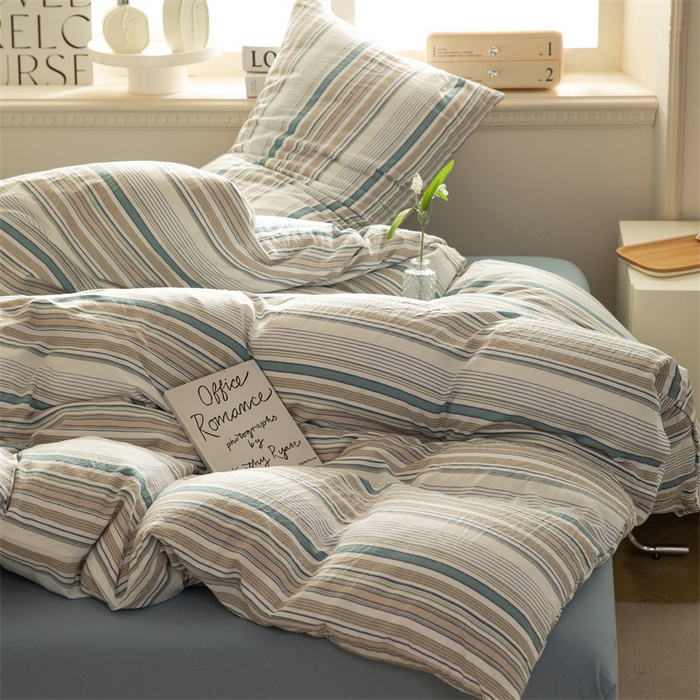 91家纺网 家纺一手货源 找家纺 多品家纺 2024新款宜家风无印风水洗棉印花四件套   布鲁斯