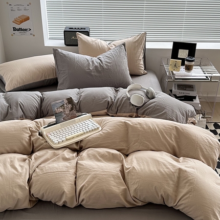 91家纺网 家纺一手货源 找家纺 （总）希丞家居 2025新款ins百搭超柔高克重双拼水洗棉四件套