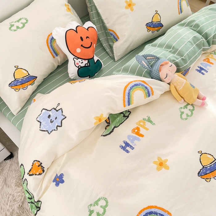 91家纺网 家纺一手货源 找家纺 瑞莱 （特价）2024开学季小号全棉13372特惠链接 彩虹恐龙