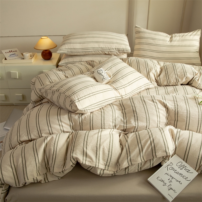 91家纺网 家纺一手货源 找家纺 多品家纺 2024新款宜家风无印风水洗棉印花四件套   幻影