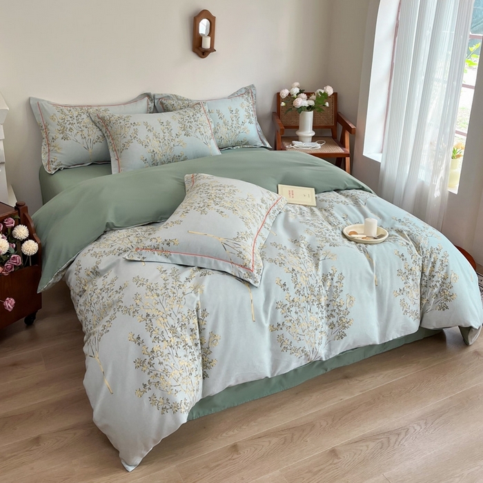 91家纺网 家纺一手货源 找家纺 艾迪尚家纺 2025新款生态全棉磨毛印花四件套--单被套 金桂飘香-绿