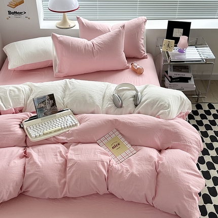 91家纺网 家纺一手货源 找家纺 （总）希丞家居 2025新款ins百搭超柔高克重双拼水洗棉四件套