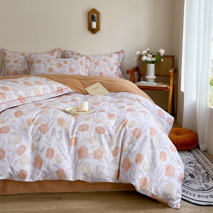 91家纺网 家纺一手货源 找家纺 艾迪尚家纺 2025新款生态全棉磨毛印花四件套--单被套 盛世颜-桔