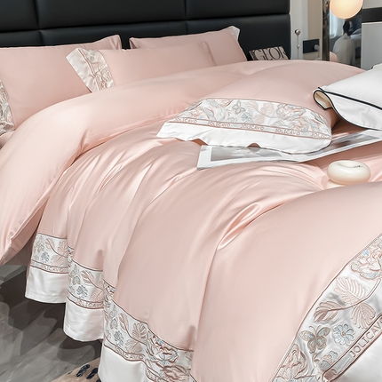 91家纺网 家纺一手货源 找家纺 （总）2024新品100支长绒棉四件套纯棉全棉纯色拼接床单被套高精密刺绣床笠款床上用品