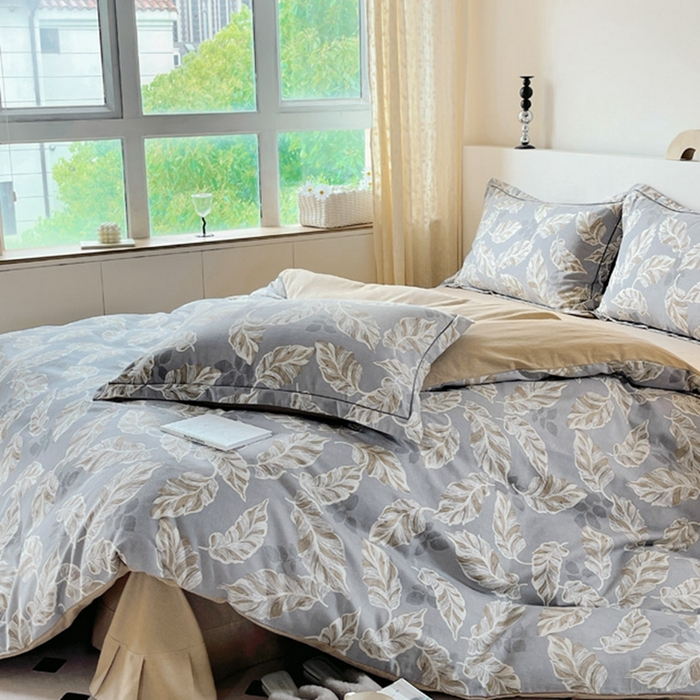 91家纺网 家纺一手货源 找家纺 艾迪尚家纺 2025新款生态全棉磨毛印花四件套 叶叶相惜