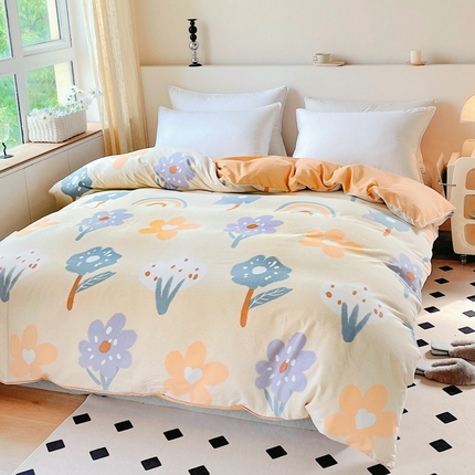 艾迪尚家纺 2025新款生态全棉磨毛印花四件套--单被套 时光向暖—米